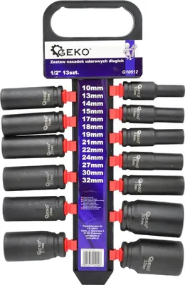 Obrázok produktu pre Sada dlhých rázových nástrčných hlavíc - kľúčov 1/2'', 10 - 32mm, 13ks, Geko