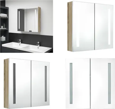 Immagine prodotto di vidaXL Armadio a LED per specchio da bagno bianco e rovere 62x14x60 cm - Armadio da bagno - Armadio da bagno - Armadio a specchio - Armadi a specchio