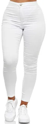 Imagen del producto de Elara, vaqueros de mujer, corte slim fit, cintura alta, modelo Chunkyrayan JS710-1, color blanco, talla 48 (4XL)