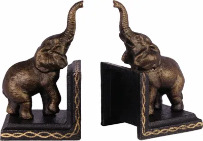 Produktbild von 2 Buchstützen Buchständer Elefant Statue Figur Skulptur Eisen 15cm Antik-Stil