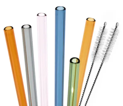 Image de Pailles en verre Bremermann, lot de 6, 20 cm de long, réutilisables, couleurs assorties, dont 2