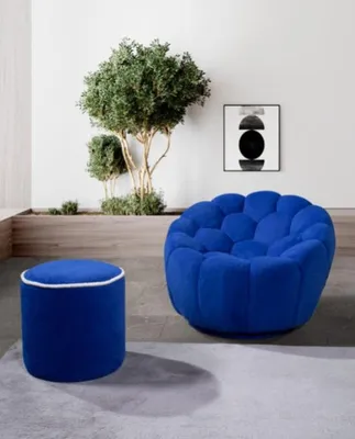 Produktbild von Blauer Sessel Designer Wohnzimmer Set 2tlg Exklusiver Polster Hocker