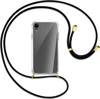 Produktbild von Handykette Backcover-Schutzhülle mit Band (Metall goldfarben) für Apple iPhone XR - schwarz