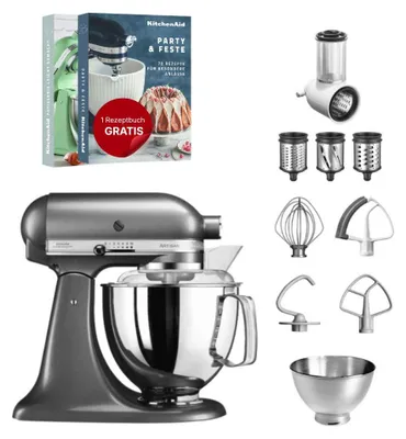 Produktbild von KitchenAid 4,8 L 5KSM175 Artisan Küchenmaschine Set 1 Gemüseschneider Medallion Silber