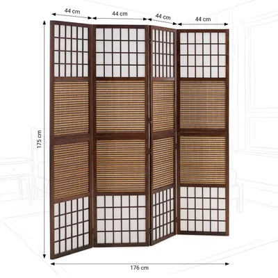 Produktbild von Homestyle4u Paravent Raumteiler 4 teilig Faltbar Blickdicht Holz Bambus Reispapier Braun Indoor
