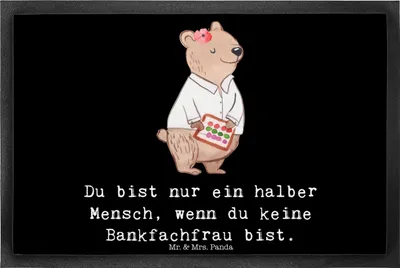 Produktbild von Mr. & Mrs. Panda fußmatte Bankfachfrau Herz 40 x 60 cm - Schwarz - Geschenk, Lustig, Türvorleger, Ausbildung, Bodenvorleger, Beruf, Schmutzfangmatte, Schmutzmatte, Spruch
