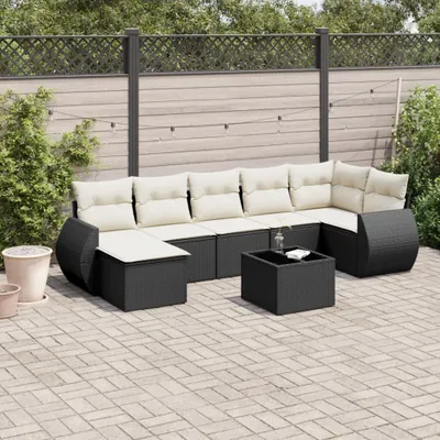 Produktbild von 7-tlg. Garten-Sofagarnitur - mit Kissen Schwarz Poly Rattan - Gartenmöbelset 3254033