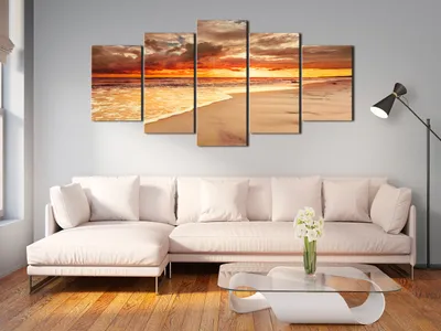 Produktbild von Akustikbild Meer und Strand 200x100 cm Bilder Akustikschaum Hochleistungsschallabsorber Schallschutz Leinwand 5 tlg Wandbild Raumakustik Schalldämmung Landschaft Sonnenuntergang c-C-0171-b-m