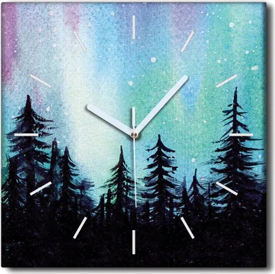 Produktbild von Coloray Uhr auf Leinwand 30x30 cm Wand Uhr Dekoration Wohnzimmer Segeltuch weiße Zeiger -Landschaft des Waldhimmels