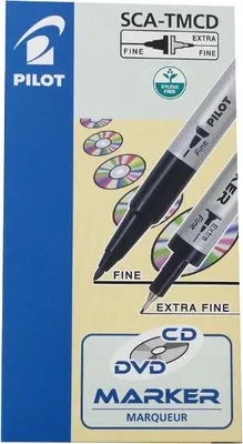 The image shows the packaging of Pilot CD/DVD markers. The packaging features images of the markers, CDs/DVDs, and text describing the product.
