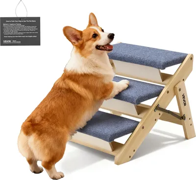 Image de Escalier pour chien VEVOR 510 x 470 x 370 mm, escalier à 3 marches, escalier pliable en bois adapté aux animaux de petite, moyenne et grande taille, aux animaux âgés ainsi qu'aux chiots jusqu'à 68 kg, échelle pour chien pour lits, canapés et voitures