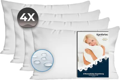 Produktbild von Komfortec Wasserdichter Kissenbezug 4er Set 40x80 cm mit Reißverschluss, Atmungsaktiv, Hypoallergen Kopfkissenbezüge, Anti-Milben, 4 Stück Kissenschoner, Weiß