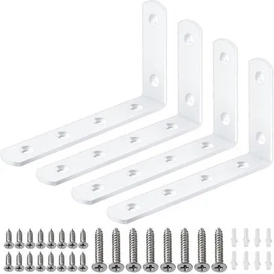 Produktbild von Famanu Halterset für Eckregale - 4 Stück - L-förmige Metallregalhalterung - 90° Winkelverbinder - Wand- und Bodenmontage