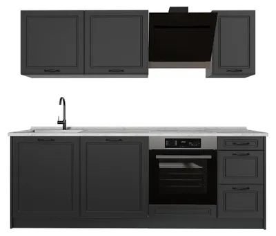 Produktbild von Küchenzeile Vicco R-Line Anthrazit Landhaus/Anthrazit 220 cm Arbeitsplatte Marmor, Model 67828