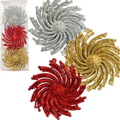 Zdjęcie produktu dla Zestaw 3 Brokatowych Zawieszek na Choinkę w Kształcie Śnieżynek - Multikolor, Plastikowe, 9 cm