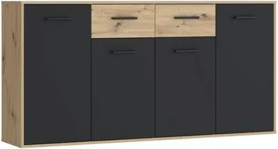 Image de Buffet Contemporain Chêne et Noir, 4 Portes, 2 Tiroirs, L 162,3 cm