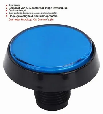 Productafbeelding van knoppen, Game-drukknop 60 Mm Grote Ronde 2,4 Inch LED-drukknop met Microschakelaar, 12V LED-verlichte Drukknop voor machine Videogameconsole(Blauw)