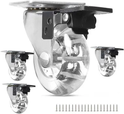 Image de Roulettes pivotantes 50 mm x 4 – avec freins, transparentes, rotation à 360° – capacité de charge jusqu'à 160 kg