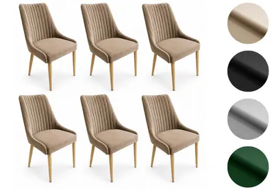 Produktbild von Meble Ares 6er Set Esszimmerstühle MASSIMO - 48 x 52 x 100 cm Esstisch Stühle - Stühle Esszimmer - Buchenholz, Samt Latte - Holz