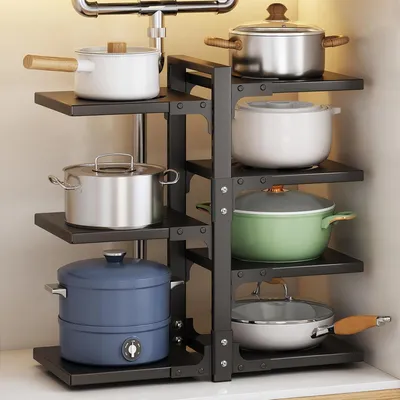 Produktbild von Famanu Pannenregal 7-lagig verstellbar - Schwarz Kohlenstoffstahl 53x51x22,6 cm