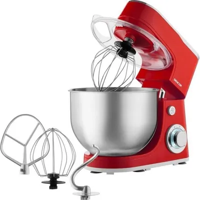 Image de Robot Pâtissier Sencor STM 3634RD, 1300W, Bol Inox 5.5L, 6 Vitesses, Fonction Pulse, 3 Accessoires
