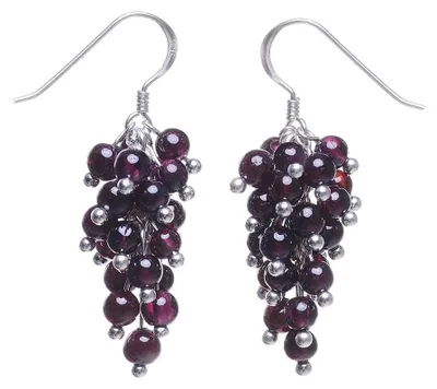 Produktbild von Ohrringe Ohrhänger aus Granat & 925 Silber Trauben rot dunkelrot Ohrschmuck Damen
