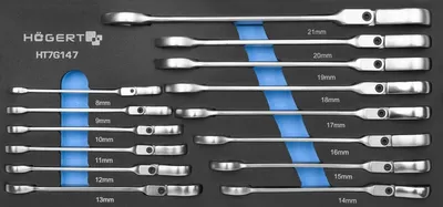Produktbild von HÖGERT TECHNIK - Satz Kombischlüssel mit Gelenk, Chrom-Vanadium-Stahl, 14 Stück, Werkzeugkasteneinsatz