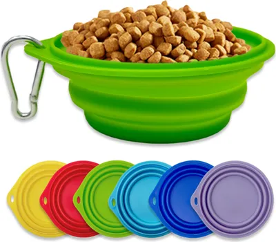 Produktbild von Silikon Napf Hunde Katze faltbar Hundenapf Reisenapf Trinknapf Wassernapf inkl. Karabinerhaken Grün