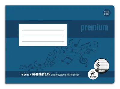 Imagen del producto de Staufen® 734017513. Cuaderno de notas PREMIUM Academy, formato A5 horizontal, 90 g/m², 8 hojas, 6 sistemas de notación con líneas guía