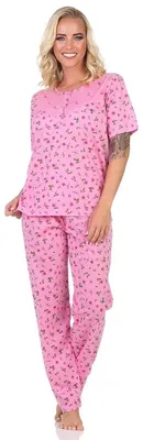 Produktbild von Damen Pyjama 2tlg. lange Hose Shirt in kurzen Ärmeln; Pink/XL/42