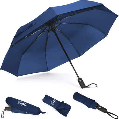 Produktbild von Sunflake® Regenschirm sturmfest bis 140 km/h - inkl. Schirm-Tasche & Reise-Etui - Taschenschirm mit Auf-Zu-Automatik, klein, leicht & kompakt Blau