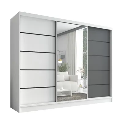 Produktbild von Schwebetürenschrank, 3-türig Schrank 200 cm mit Spiegel ARIVA 2 (Weiß / Graphit/ Weiß)
