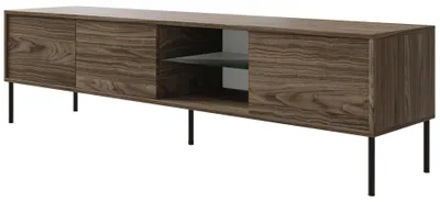 Obrázek produktu pro Selsey Modity - třídveřová TV skříňka se skleněnou policí a osvětlením, 175 cm, ořech s dřevěným efektem