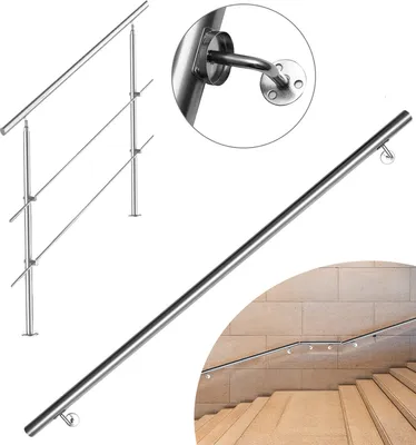 Produktbild von Hengda Treppengeländer Geländer Edelstahl Handlauf 150 cm mit 2 Querstreben, für Balkongeländer innen, Balkon, Hauseingang Geländer und Handläufe