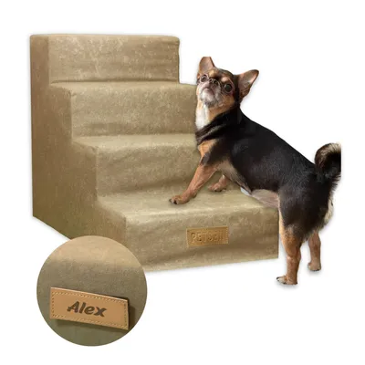 Produktbild von Hundetreppe 4 Stufen personalisiert mit Namen, Haustiertreppe, Einstiegshilfe für Hunde und Katzen, Treppe für ältere und kranke Tiere, Hunderampe