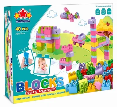Produktbild von Baby Motorik Bausteine Soft Pastel - 40 Teile - Weiche Steckbausteine ab 3 Jahren