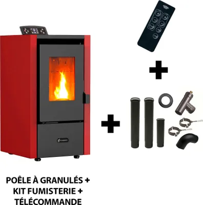 Produktbild von Luft- Pelletofen Anita 6,5 kW Sannover bordeaux + Kaminbau-Anschluss-Set