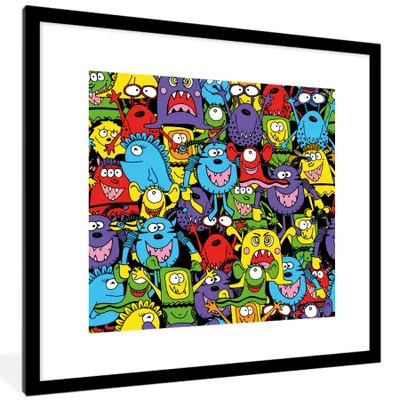 Produktbild von MuchoWow® Gerahmtes Poster Muster - Monster - Lustig - Abstrakt - Mädchen - Jungen 40x40 cm - Poster mit Schwarzem Bilderrahmen Wandposter Rahmen Foto Bilder - Poster - Plakat im Rahmen
