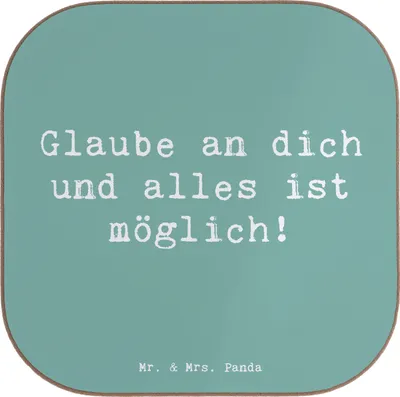 Produktbild von Mr. & Mrs. Panda Tassenuntersetzer Spruch Vertrauen in eigene Fähigkeiten haben - Meeresbrise - Geschenk, Mutmacher, Zuversicht, Tischuntersetzer, Selbstvertrauen, Trost