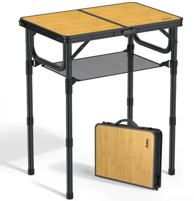 Productafbeelding van Klaptafel voor Camping, Tuin, Draagbaar, 58 x 40 cm, Houtlook, 3 in Hoogte Verstelbaar