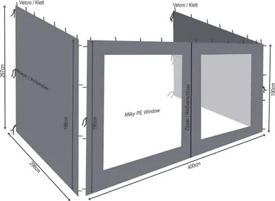 Produktbild von 3 Seitenteile Rank Anbau 3x4m Anthrazit mit PE Fenster