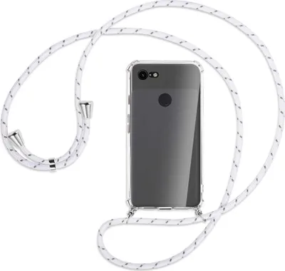Produktbild von Handykette Backcover-Schutzhülle mit Band (Metall silberfarben) für Google Pixel 3 - weiß/grau