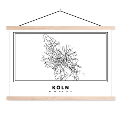 Produktbild von MuchoWow® Textilposter Stadtplan - Schwarz-weiß - Karte - Köln - Deutschland - Karte 60x40 cm mit holzfarbenen Rahmen - Bilder
