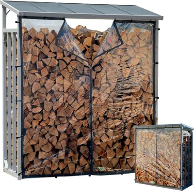 Produktbild von Aluminium Kaminholzregal Außen 130 x 70 x 185 cm Mit Wetterschutz Transparent, Pro - 40 mm Aluprofil, Grau, Wetterfest, Kapazität 1,6 m³ (2,5 SRM), L Garten Kaminholzunterstand Stapelhilfe