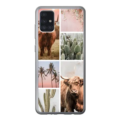 Produktbild von MuchoWow® Handyhülle Schutzhülle Hülle für Samsung Galaxy A52 5G Schottischer Highlander - Sukkulente - Pastell Silikon Softcase Handy Hülle - Umschlag