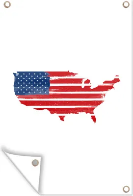 Produktbild von MuchoWow® 60x90 cm Outdoor-Poster Gartendeko Sichtschutz Garten Poster für den Garten  Karte mit Flagge U.S.A.