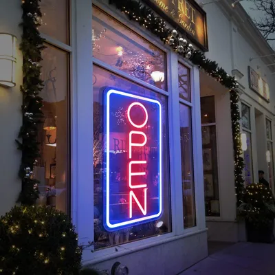 Produktbild von SOLIDEE Neon Schild, Leuchtreklame OPEN LED Neonlicht, Acryl Neon Sign Angetrieben Durch USB mit Dimmbaren Schaltern, Leuchtschild für Zimmer Deko, Party, Bar, Geschäft, Restaurant, Cafe - Rot Blau