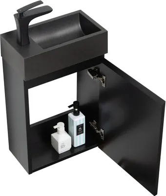 Image de Meuble Lave-mains Angela 40 x 22 cm Noir Mat, Noir lavabo - Armoire de rangement Meuble lavabo evier Meubles