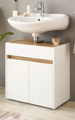 Produktbild von Waschbeckenunterschrank "Center" weiß und Eiche Bad Unterschrank 60 cm