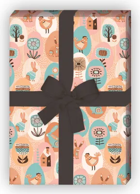 Produktbild von Folklore Geschenkpapier mit schönen gemalten Ostereiern, beige - G11918, 32 x 48cm